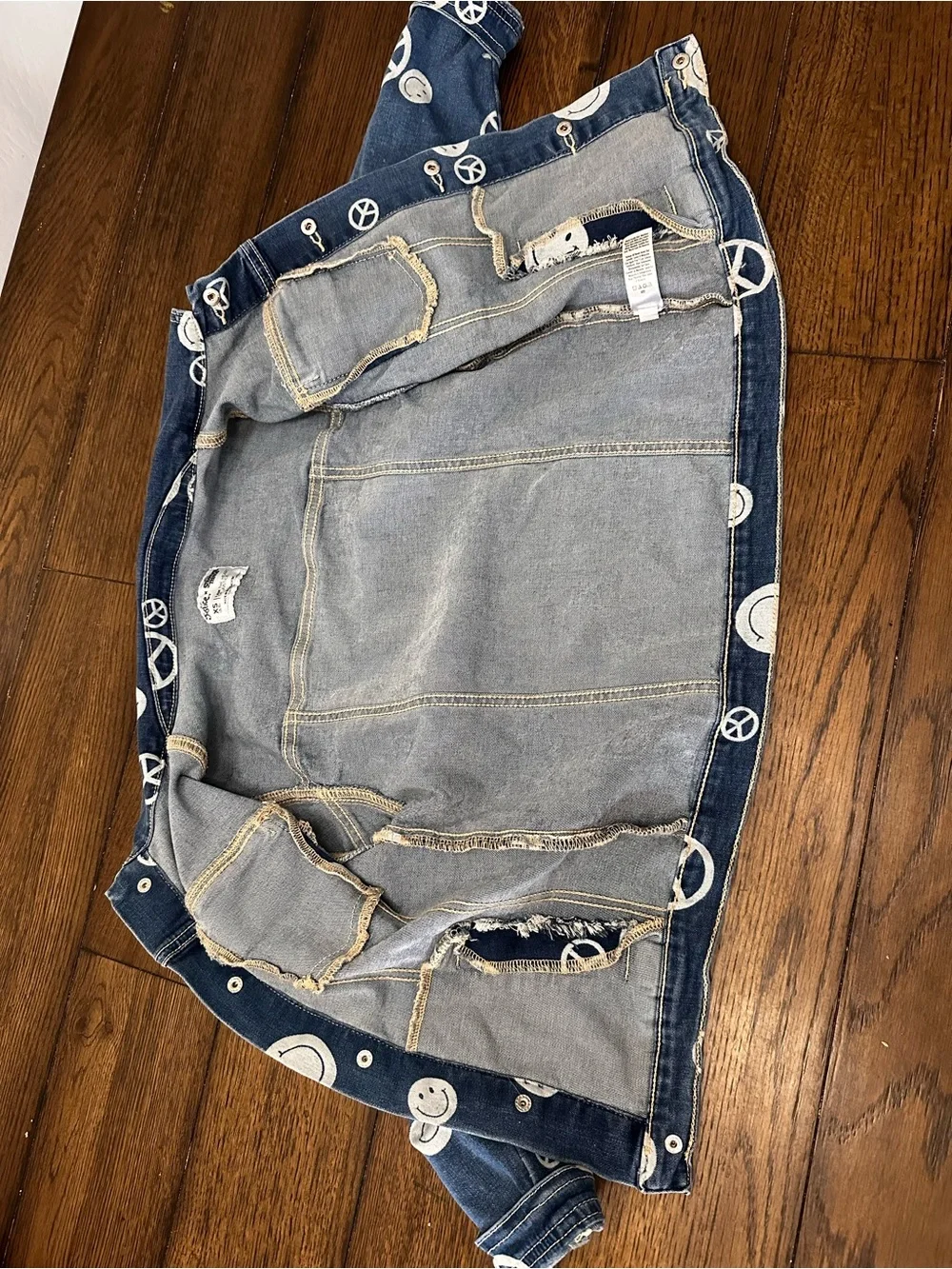 Justice Blue Denim Stranger Things Jacket with White Peace Signs & Smiley Print
